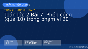 Trắc nghiệm Toán lớp 2 Bài 7: Phép cộng (qua 10) trong phạm vi 20