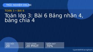 Trắc nghiệm Toán lớp 3: Bài 6 Bảng nhân 4, bảng chia 4