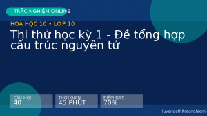 Trắc nghiệm Hóa học 10: Thi thử học kỳ 1 - Đề tổng hợp cấu trúc nguyên tử
