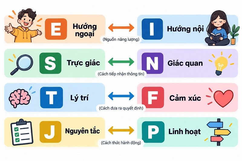 4 Tiêu Chí Phân Loại Tính Cách Trong Bài Test MBTI